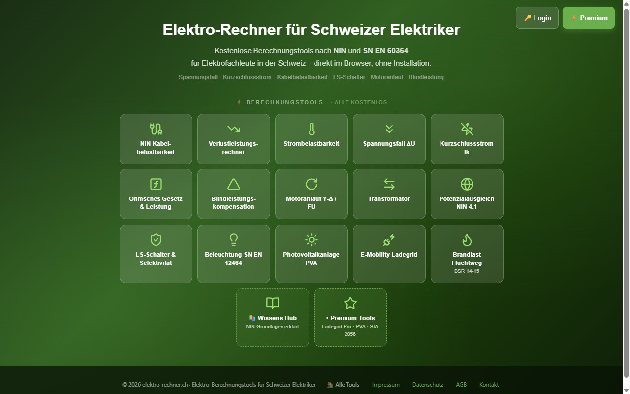 Screenshot von elektro-rechner.ch