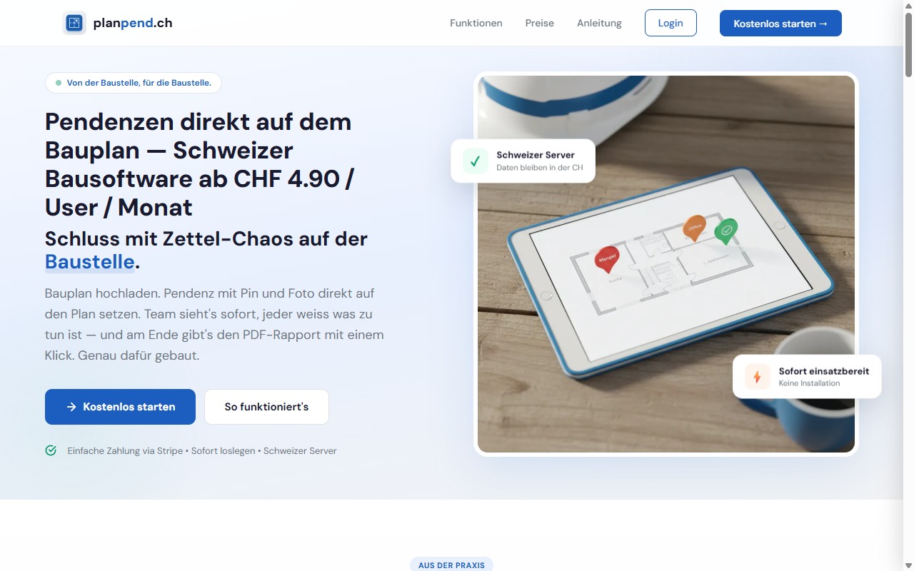 Screenshot von planpend.ch